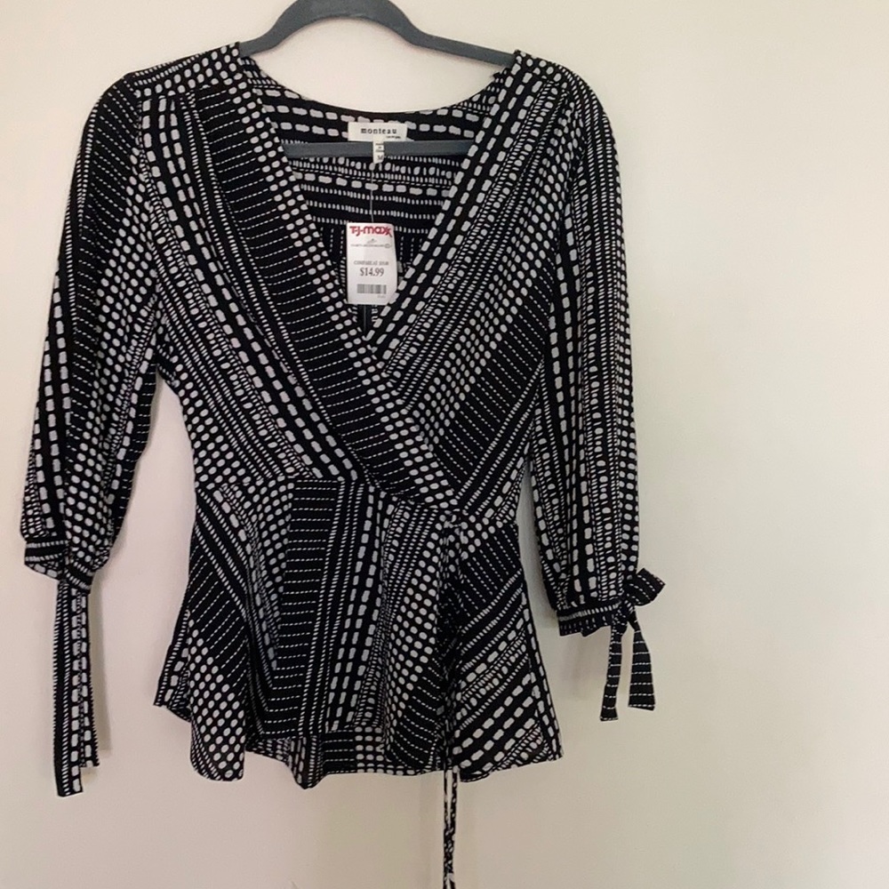 Black and white wrap shirt